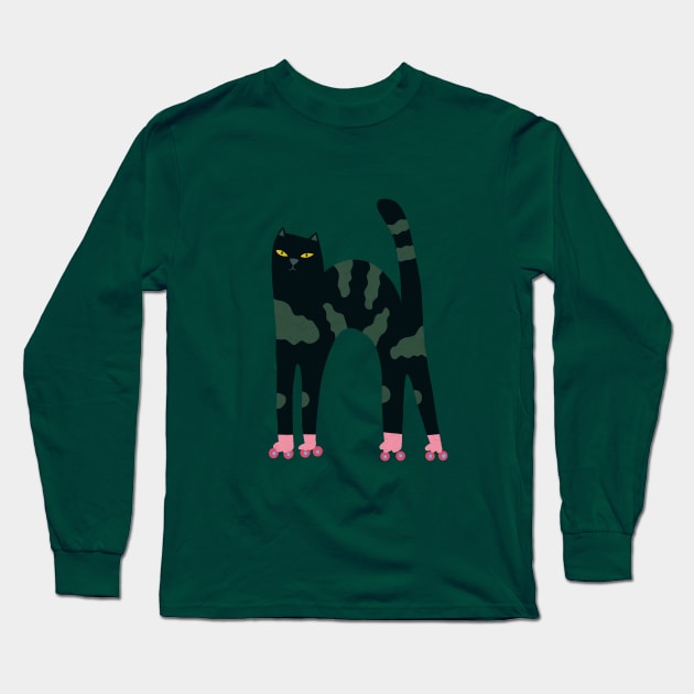 Cat with Roller Skates Long Sleeve T-Shirt by Pacesyte